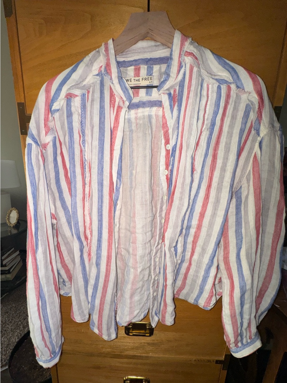 We The Free Striped Button-Down Shirt in White, Red & Blue